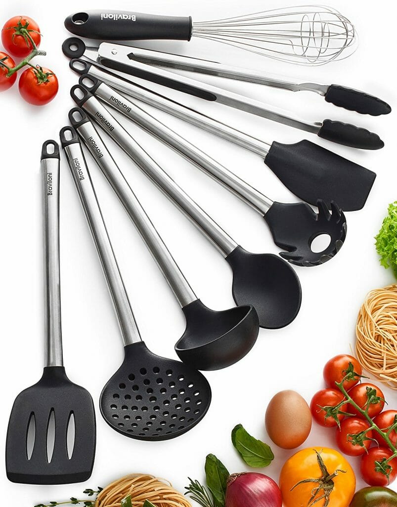 Kitchen Utensil Set – 8 Best Kitchen Utensils – Nonstick Cooking Spatulas –  Silicone & Stainless Steel Kit – For Pots & Pans – Serving Tongs, Spoon,  Spatula Tools, Pasta Server, Ladle