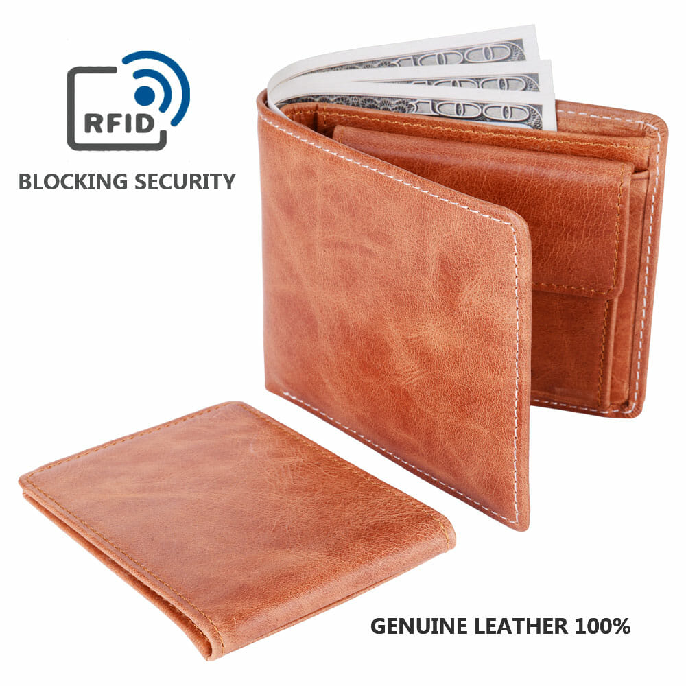 RFID Leather Mens Wallet Bifold with Coin Pocket and Removable 3 ID Window Holder Kit – Product ...