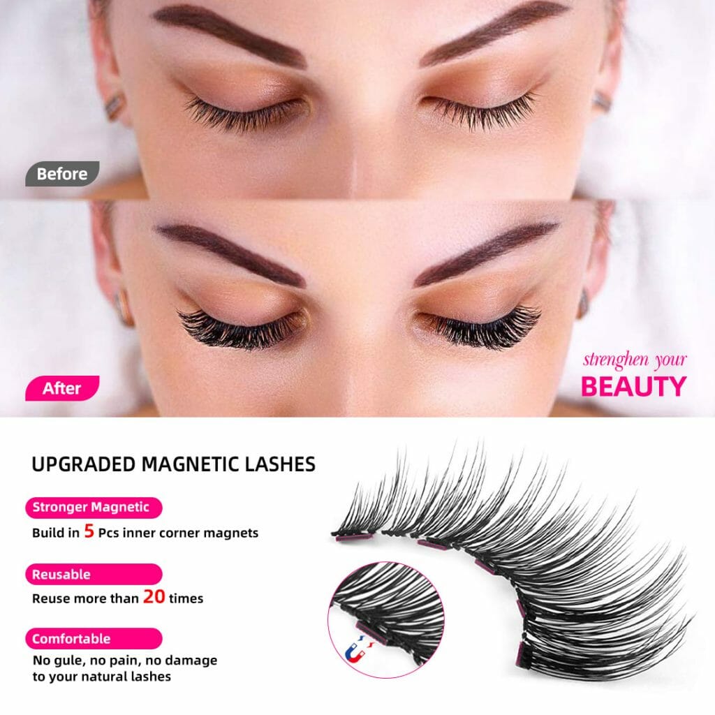 5 Pair Magnetic Lashes with Eyeliner and Applicator Tool Kit Natural ...