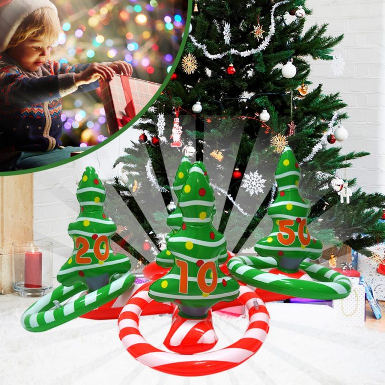 Inflatable Christmas Tree Ring Toss Games Set with 4 Ring Winter