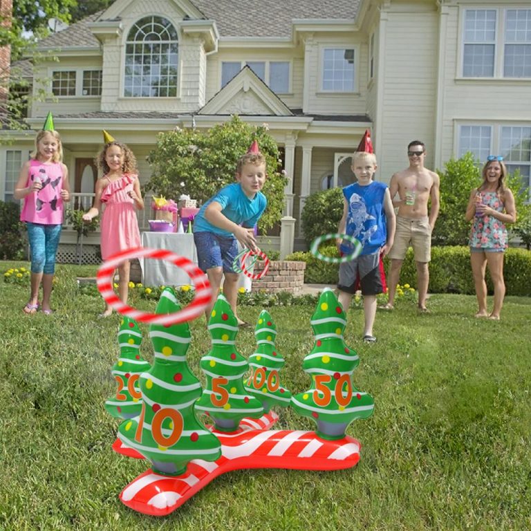 Inflatable Christmas Tree Ring Toss Games Set with 4 Ring Winter