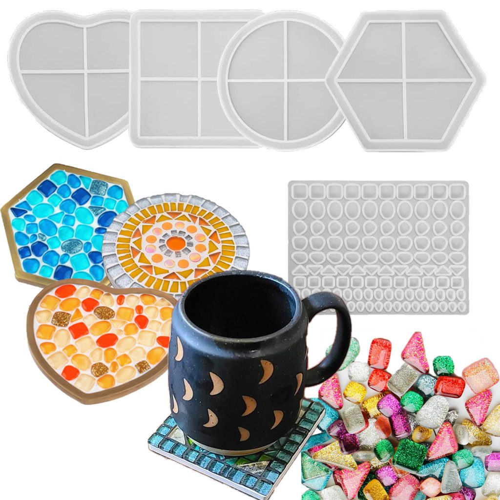 Mosaic Coaster Resin Molds Silicone Set Silicone Molds for Epoxy Resin  Coasters Molds Silicone Kit Coaster Molds for Resin Casting Round Square Coaster  Mold Heart Hexagon Cup Mat Mold DIY Home Decor –