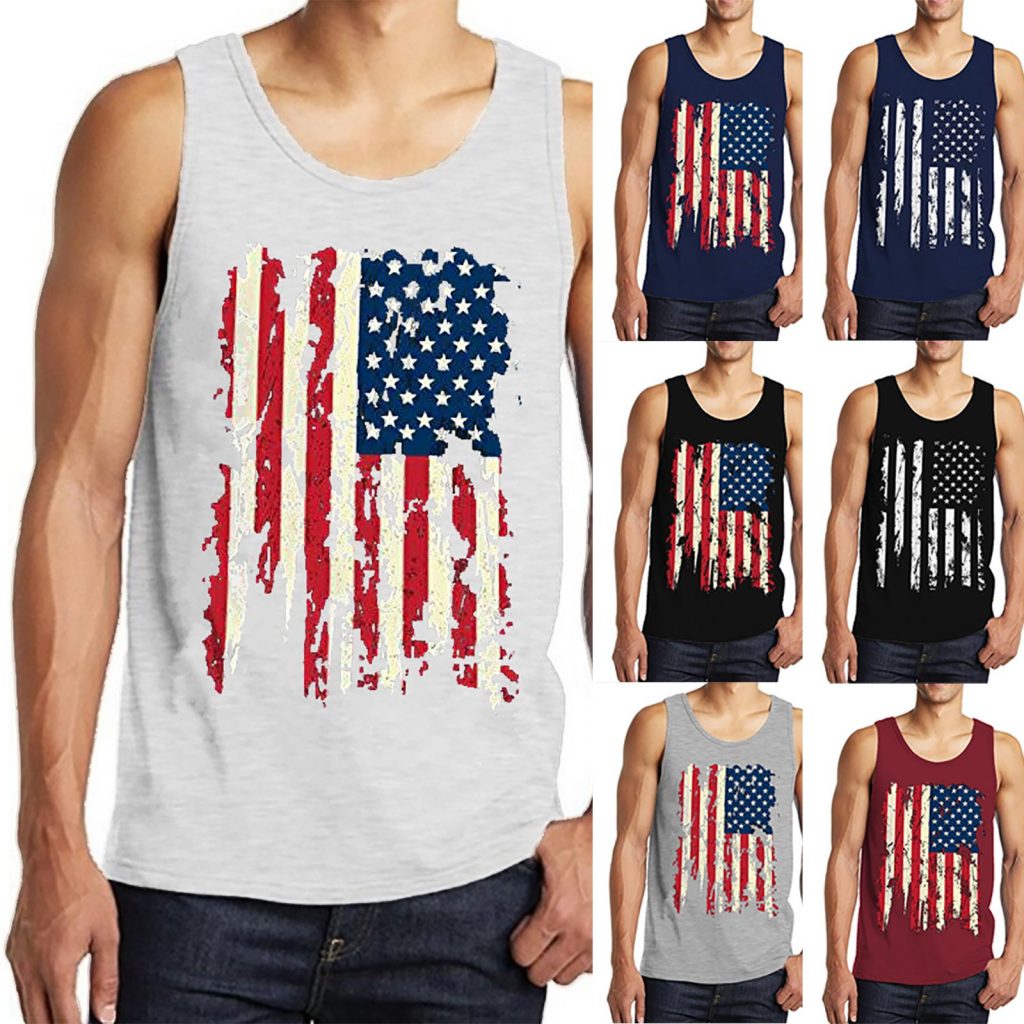 Zydvens Men’s Casual American Flag Print Sleeveless Tank Tops Muscle ...
