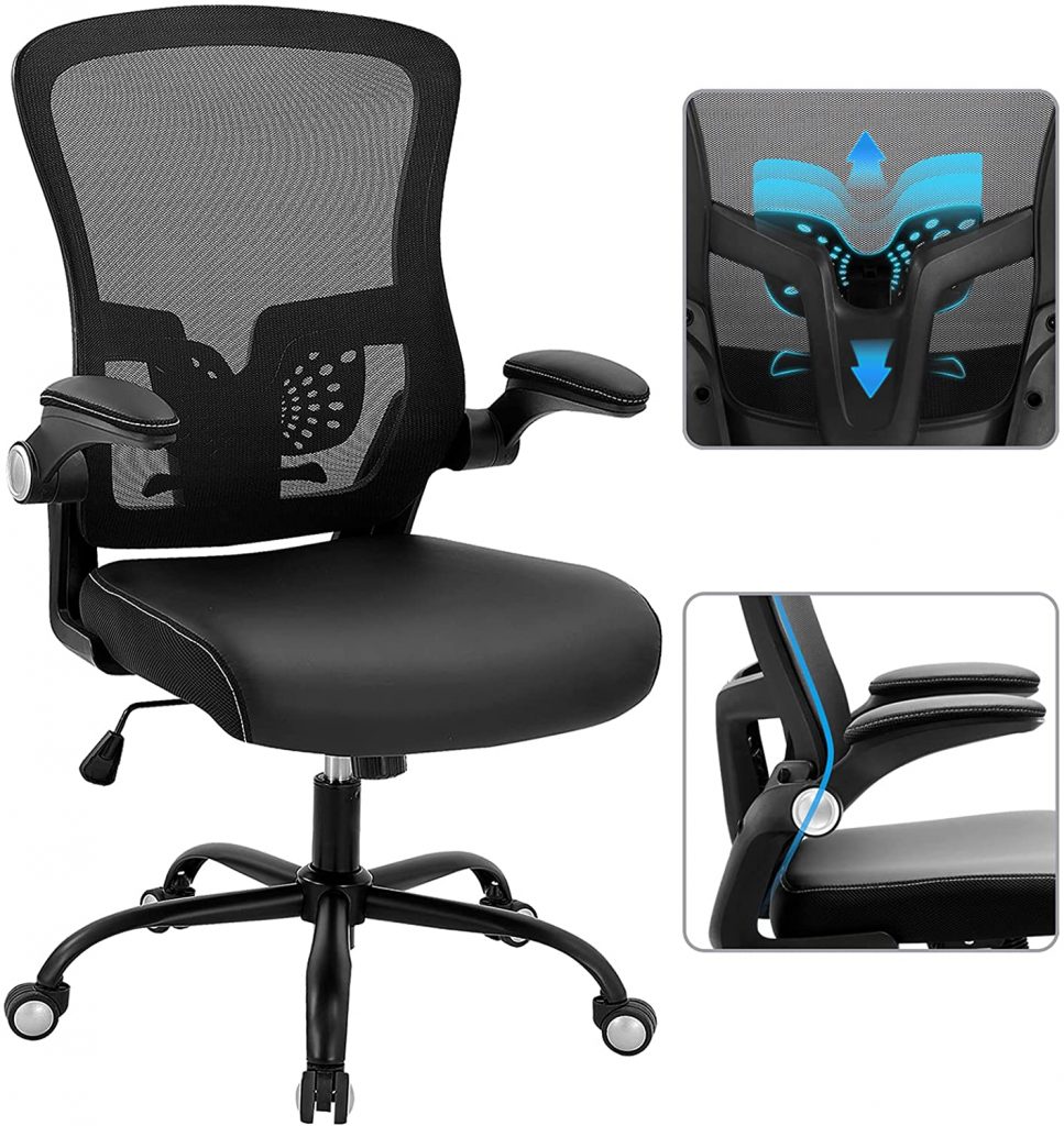 Office Desk Chair Ergonomic Mesh Back Adjustable Flip up Armrest Lumbar  Support